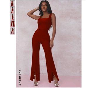 💖 2/$25NWT! SHEIN SXY Slit Hem Flare Leg Jumpsuit